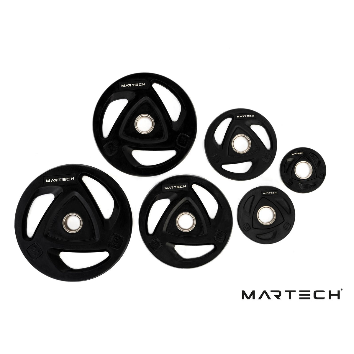 Disques tri-grip 107,5KG + barre Martech PRO 220CM chromée