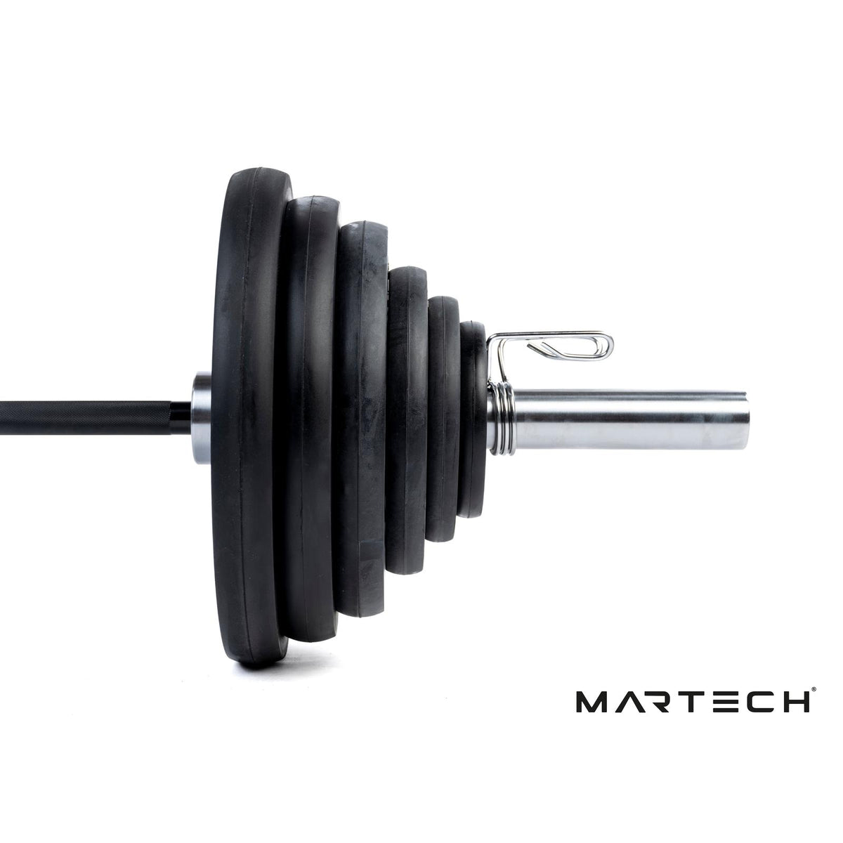 Disques tri-grip 107,5KG + barre Martech PRO 220CM chromée
