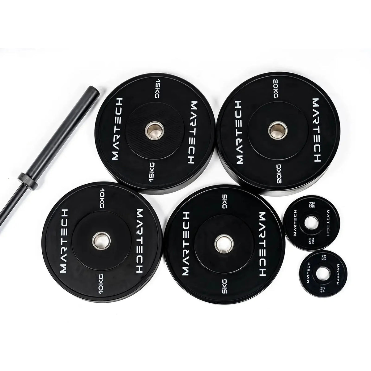 Disques bumper 107,5KG + barre Martech PRO 220CM - image 2