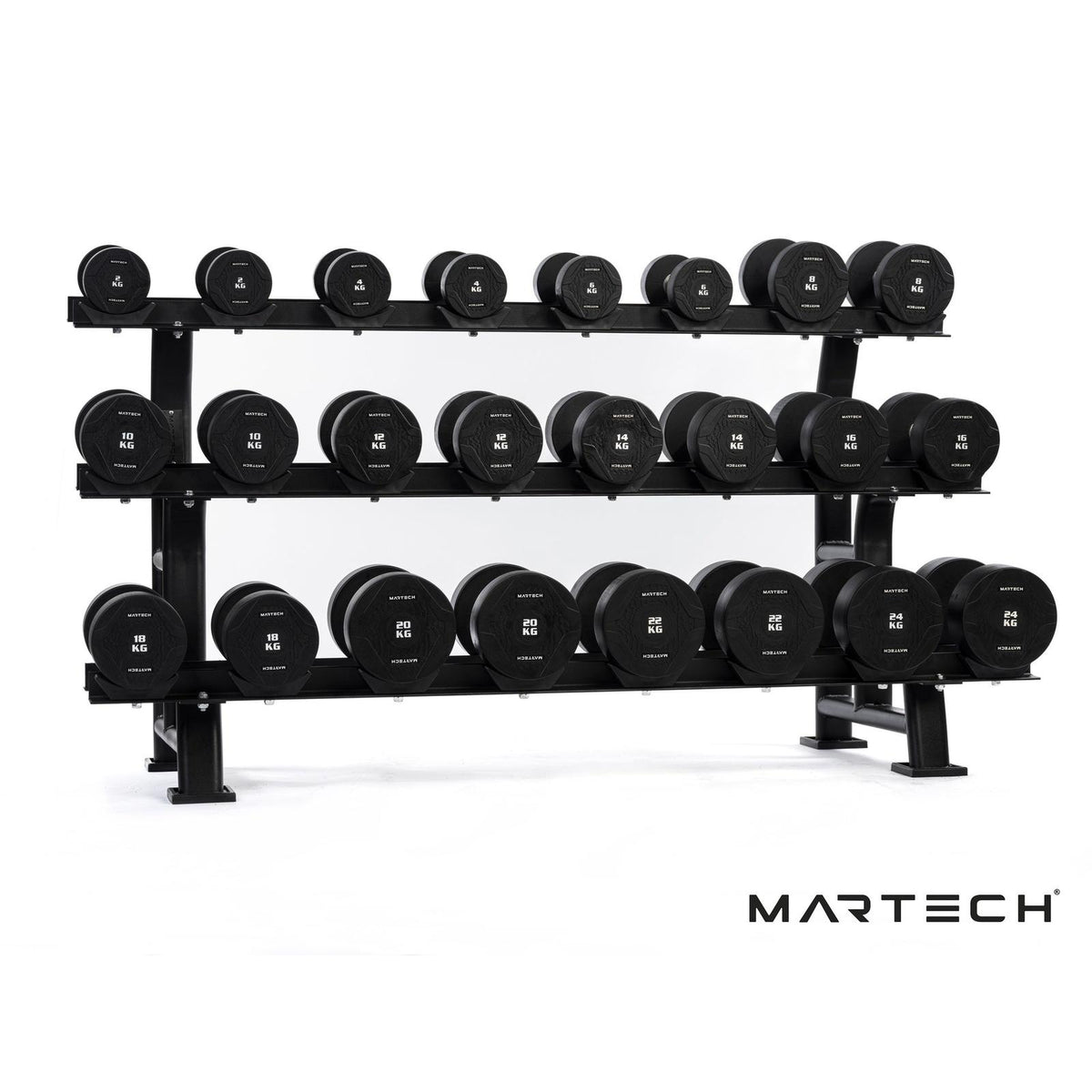 Set d'haltères Martech PU 2-24 kg + rack à trois niveaux - image 1
