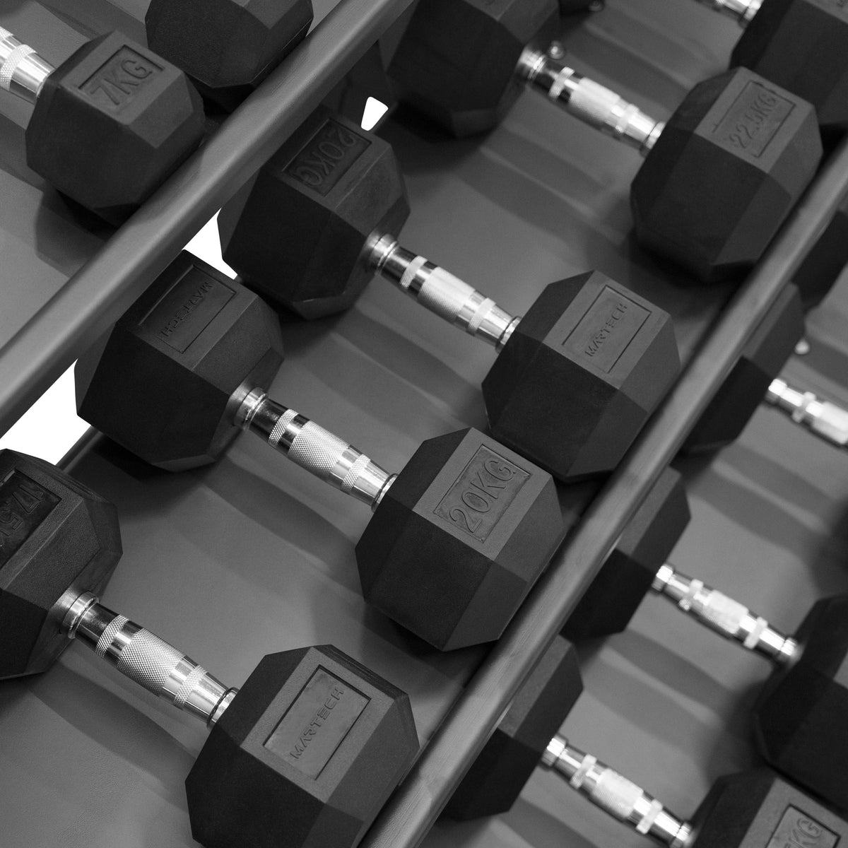 Rek met hexagon dumbbells van Martech