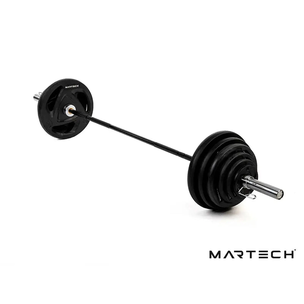 Set de disques olympiques tri-grip 107,5KG + barre chromée - image 1