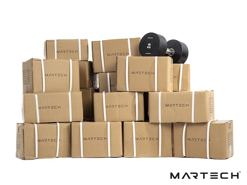 PU Rubber dumbbellset 10-32KG + drielaags rek