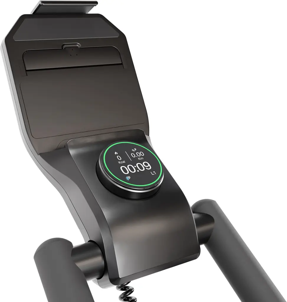 detailopname-van-de-compacte-trainingscomputer-en-tablethouder-op-de-flow-fitness-s2i-indoor-cycle-voor-interactieve-trainingen.webp