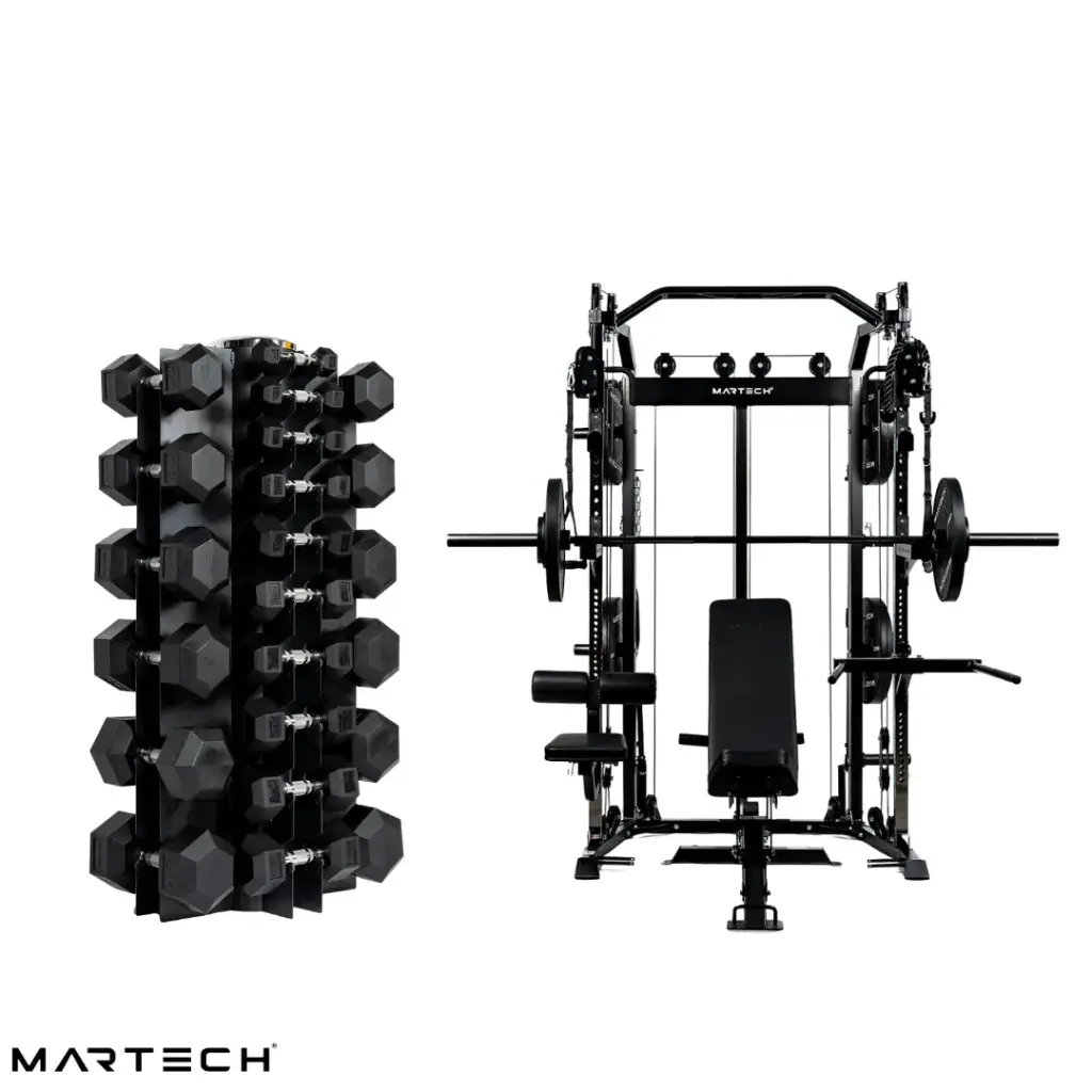 Martech M1+ functional trainer bundle + 1-25KG Hex halters 