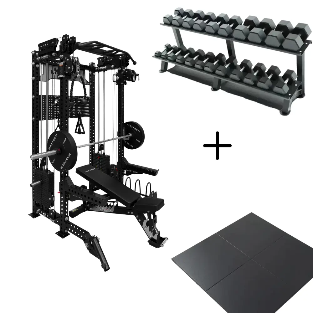 Martech M8 2IN1 Twinratio bundle - 107,5KG plates - Bench & Barbell + 5-30KG halterset 