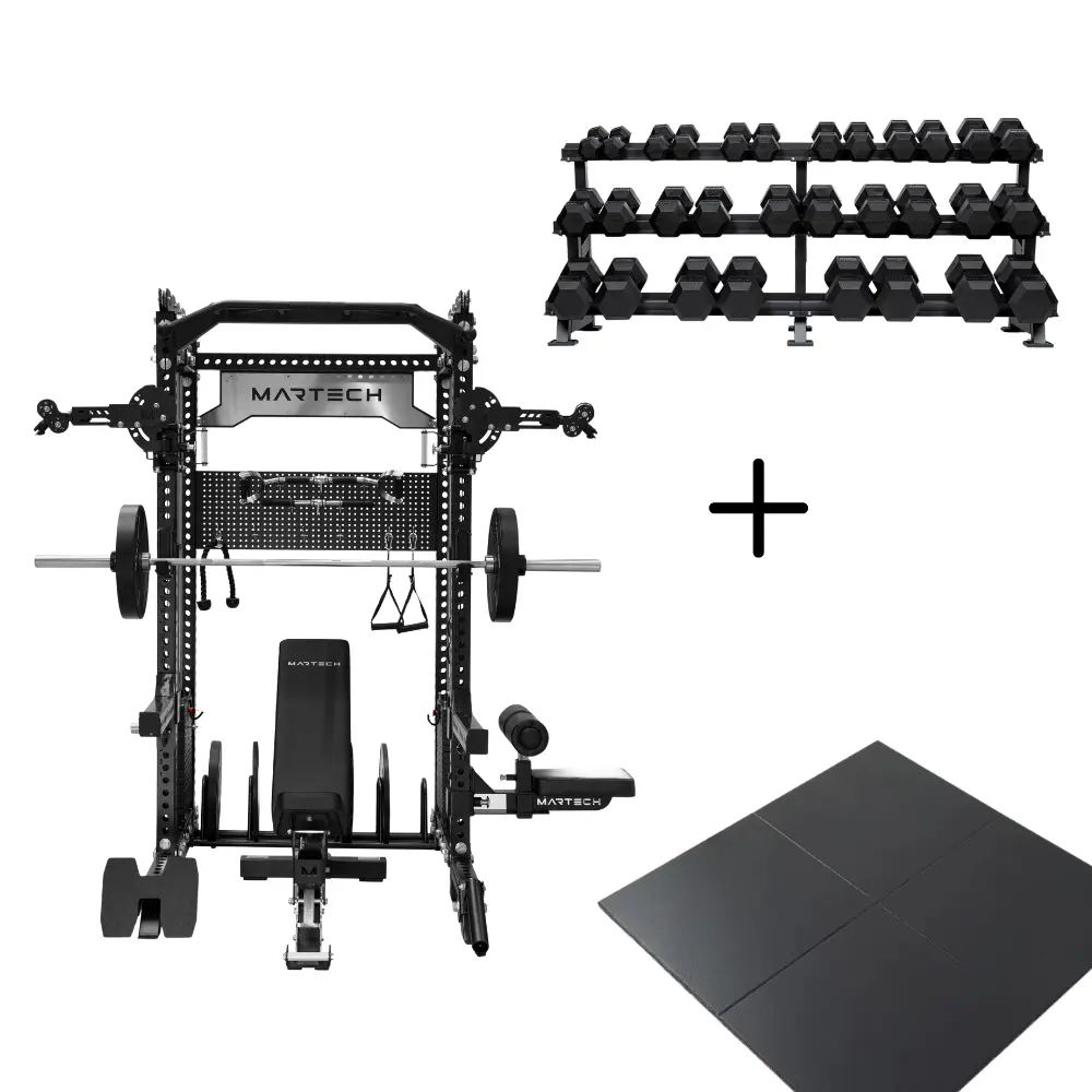 Martech M8 2IN1 Precision Bundle - 107,5KG plates - Bench & Barbell - Vloer + 5-40KG Halterset