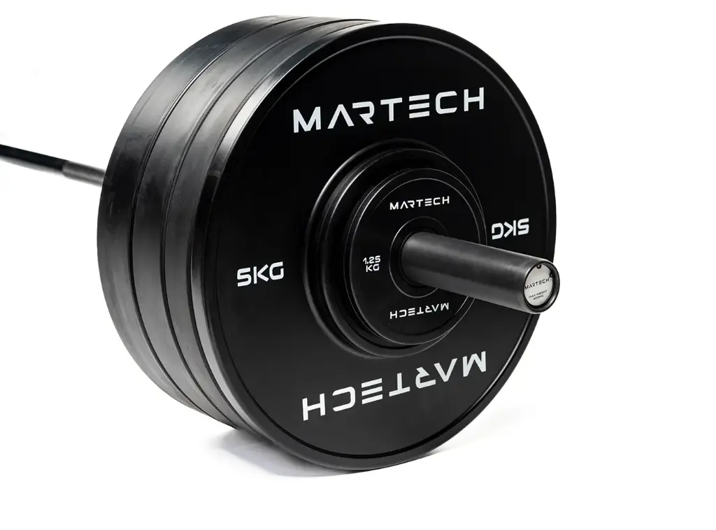 107,5 kg de bumper plates + Barre Martech PRO 220 cm