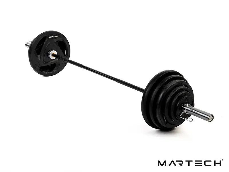 107,5KG Olympische tri grip plate set + chrome barbell