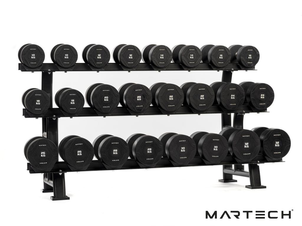 Haltères en polyuréthane 10-32KG + 3-tier rack